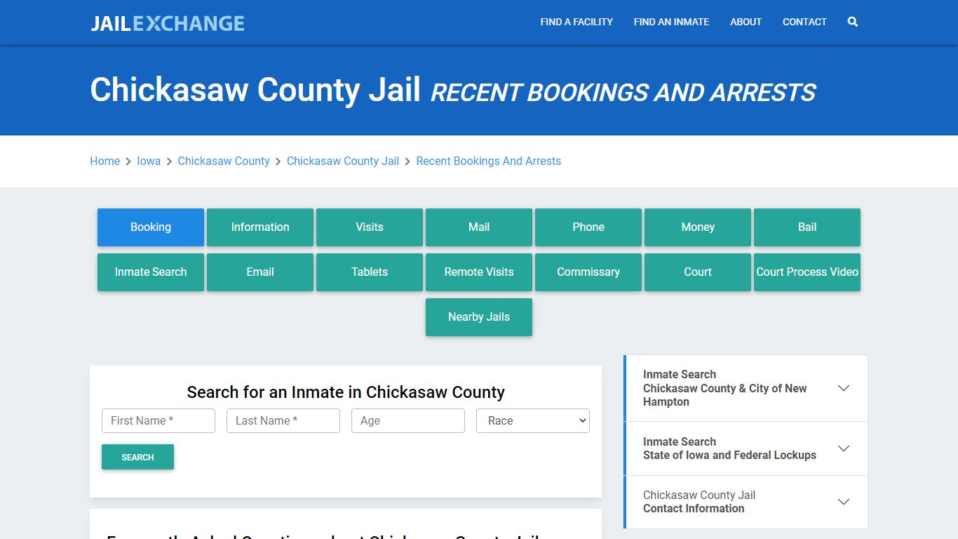 Chickasaw County Jail IA Recent Arrests and Bookings